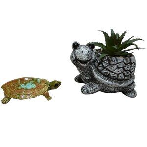 Turtle Faux Plant Holder Ceramic Figurine Set Decor